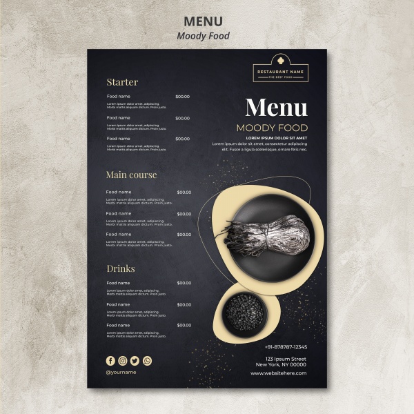 黑色餐厅菜单PSD模板