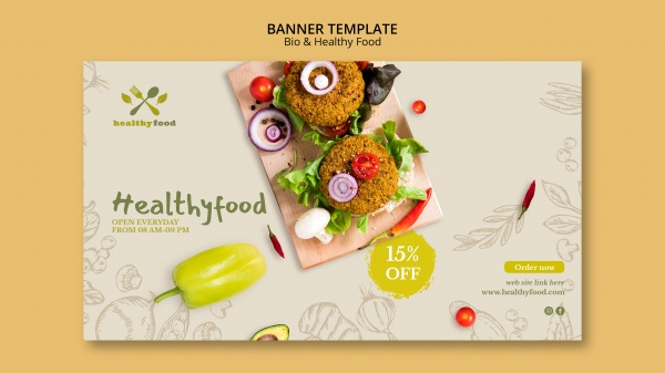 餐厅健康食品横幅模板PSD