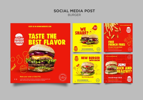 汉堡包餐厅宣传单模板