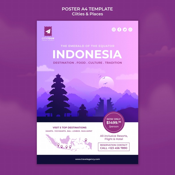 印度尼西亚旅行海报模板