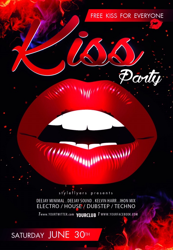 酒吧KISS派对海报素材