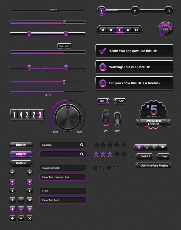 紫色网页UI元素设计PSD