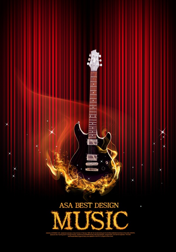 燃烧的吉他PSD音乐海报背景