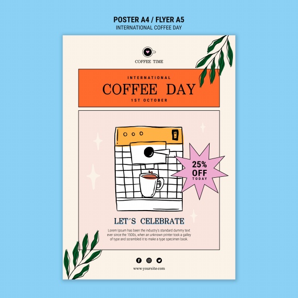 手绘咖啡时间免费海报设计